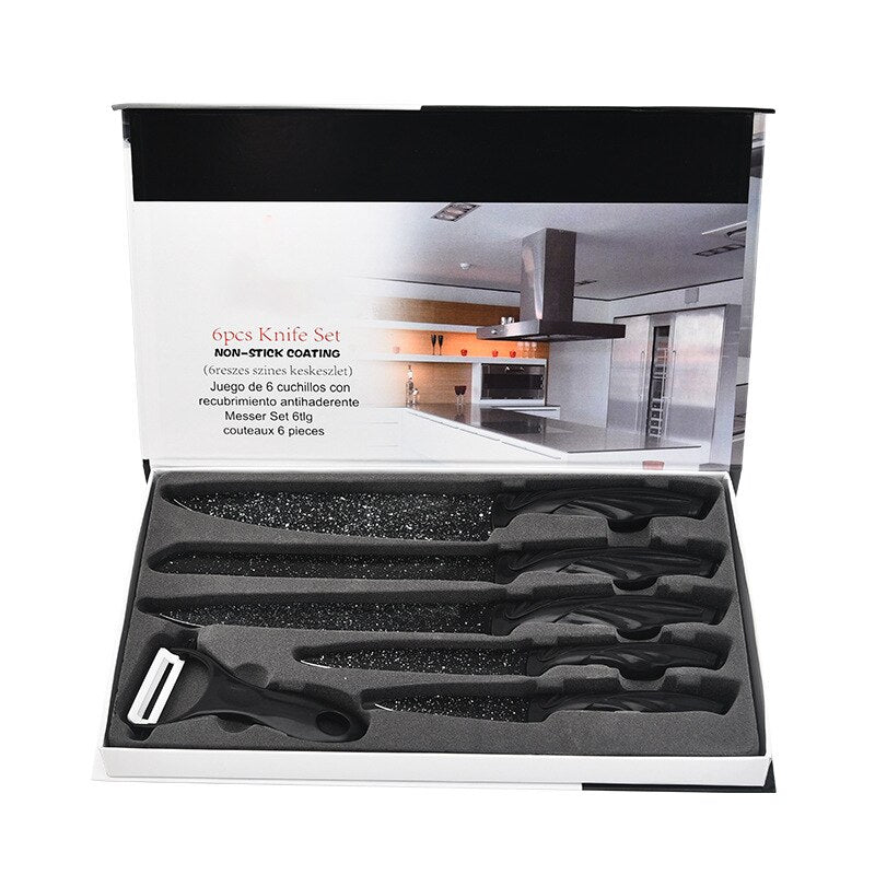 6 Pcs/Set Kitchen Knives Chef Knife Stainless Steel Peeling Slicing Bread Cutter Cleaver with Gift Box