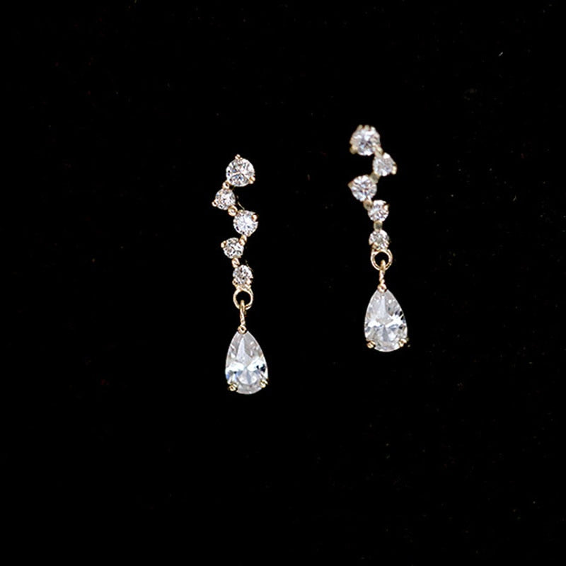 925 Silver Needle Simple Shiny Zircon Earrings Gold Plating Jewelry Crystal Stud Earrings Women