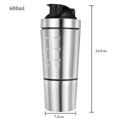 Stainless Steel Shaker Bottle Whey Protein Powder Blender Cup Leak Proof Vacuum Sports Gym Water Cup Travel Camping Water Bottle