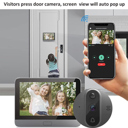 Smart Tuya 1080P WiFi Door Bell Eye Peephole Camera 5000mAh Audio 4.3&#39; PIR FHD Infrared Alexa Google Announcement Digital Viewer