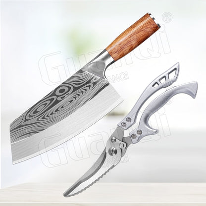 Handmade Forged Stainless Steel Kitchen Knife Cleaver Chinese Butcher Boning Knife Pig Beef Cutting Knife with Knife Wood Handle