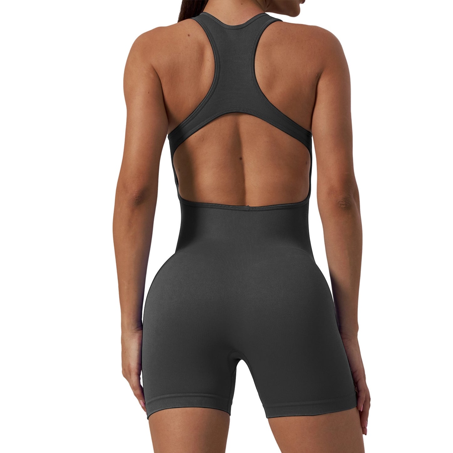 2023 New Yoga Jumpsuit Seamless Ribbed Sleeveless Shorts Sexy Cutout Backless Top Women Playsuit Gym Wear Summer Workout Clothes