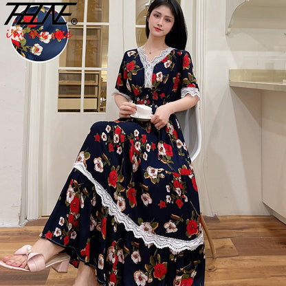 Vestidos Robe Summer Sexy Dress Women Casual Plus Size Long Maxi Korean Style Beach Floral Cotton Lace Bohemian Indian Clothes