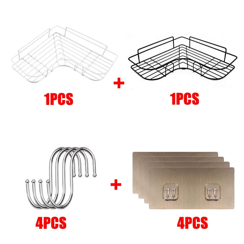 Bathroom Shelf Shampoo Storage Rack Bath Hanging Basket Iron Cosmetic Holder Punch-Free Kitchen Seasoning Organizer Accessories