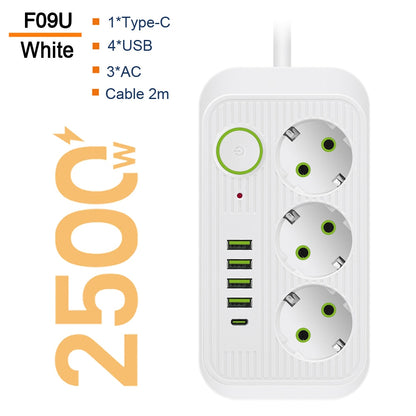 EU Plug AC Outlet Power Strip Multitap Extension Cord Electrical Socket with 4 USB Ports Fast Charge Multiprise Network Filter