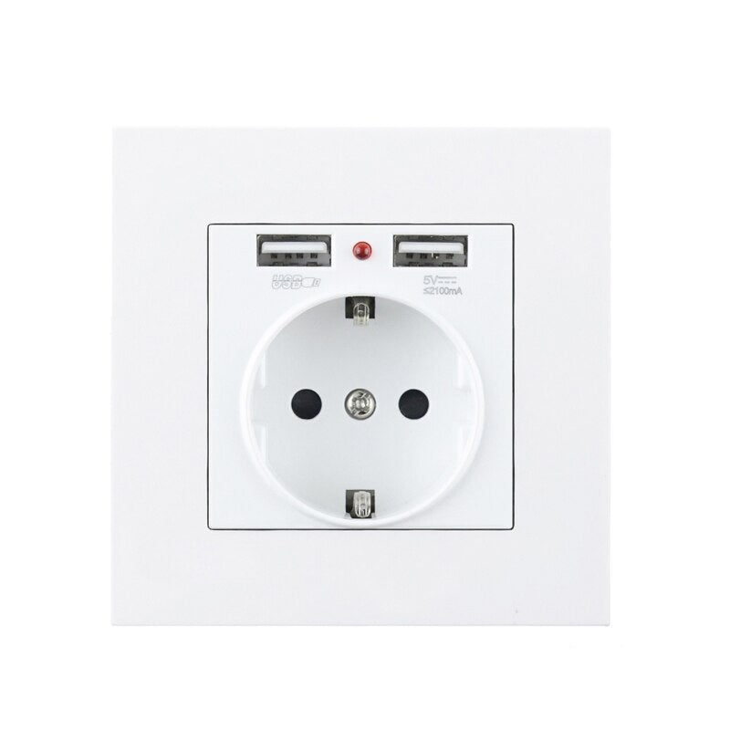 Avoir EU Dual USB Charging Port Electrical Sockets Wall Power Plug Socket With USB 5V 2A PC Panel 220V 16A Outlets Phone Holder