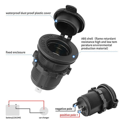 Cigarette Lighter Socket Car Marine Motorcycle ATV RV Lighter Socket Power Outlet Socket Receptacle 12V Waterproof Plug