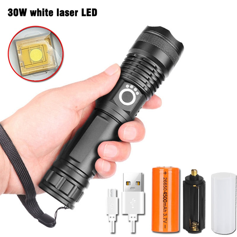 XHP70 Super Powerful Rechargeable Led Torch Variable Focus 30W Flashlight Tactical Lantern Long Shot Torch for Camping Emergency