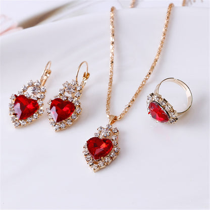 Exquisite Double Heart Necklace Earrings Bracelet Jewelry Set Charm Ladies Jewelry Fashion Bridal Accessory Set Romantic Gifts