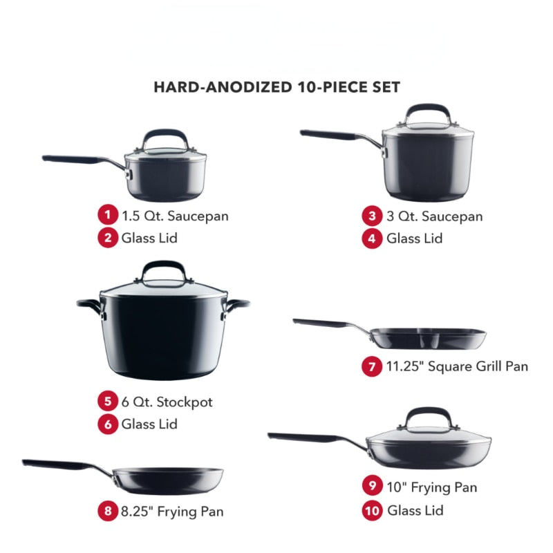 Hard Anodized Nonstick Cookware Pots and Pans Set, 10-Piece, Onyx Black  Non Stick Cooking Pot Set