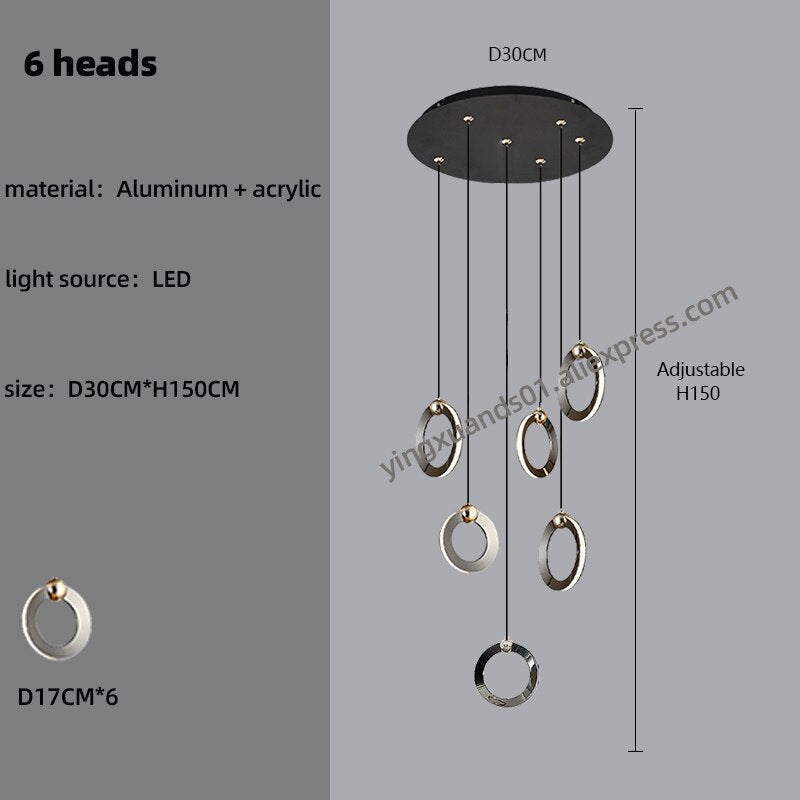 Pendant Staircase LED Attic Villa Living Room Ceiling Pendant Lights 2023 Designer Lamp Nordic Long Annular Staircase Chandelier