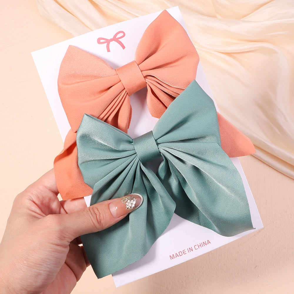 2Pcs/set Women Girls Sweet Solid Bowknot Hair Clips Print Bows Hairpins Ribbon Barrettes Duckbill Clip Headwear Hair Accessories