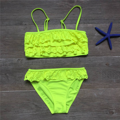 7-16years Children Swimwear Falbala Girls Swimwear Baby Kids Biquini Infantil Swimsuit Bikini Girl 2022 New Summer Bathing Suit