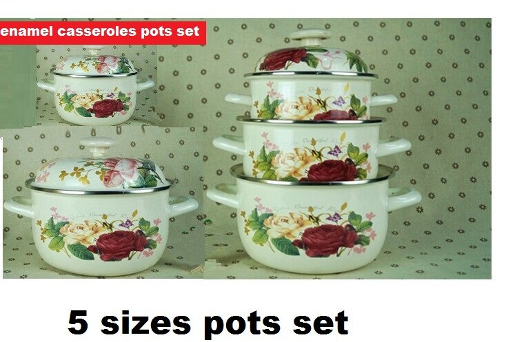 Free Shipping 10pcs  Enamel Cooking Pots Set Casserole Stew Pot Soup pot Milk Pot 16/18/20/22/24cm Selection