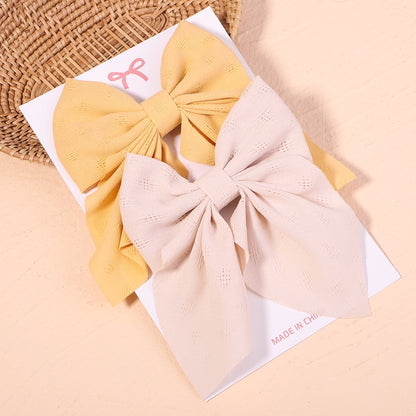 2Pcs/set Women Girls Sweet Solid Bowknot Hair Clips Print Bows Hairpins Ribbon Barrettes Duckbill Clip Headwear Hair Accessories
