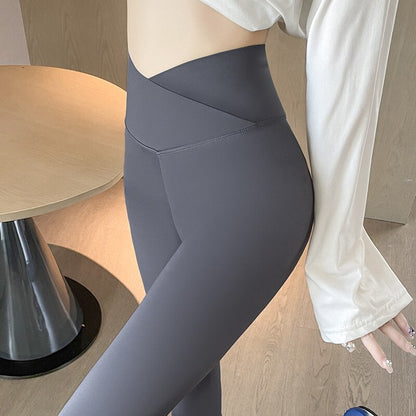 Shark Skin High Waist Naked Seamless feeling Leggings Yoga pants Push Up hips raised Women wear nine point Running Gym Girl