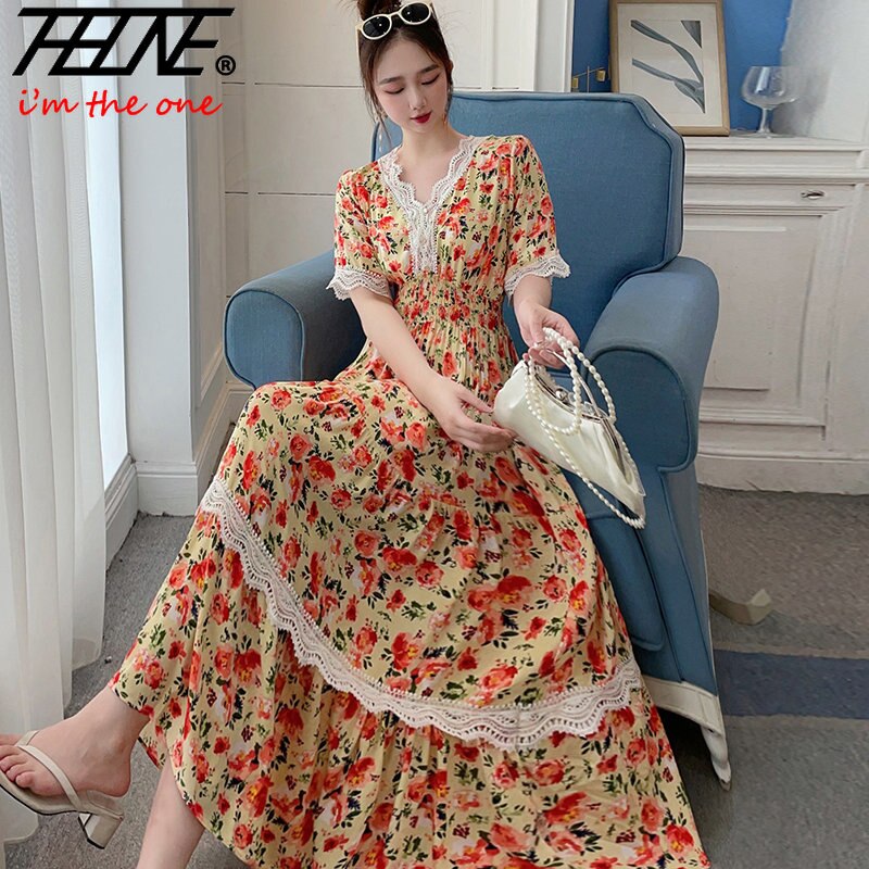 Vestidos Robe Summer Sexy Dress Women Casual Plus Size Long Maxi Korean Style Beach Floral Cotton Lace Bohemian Indian Clothes