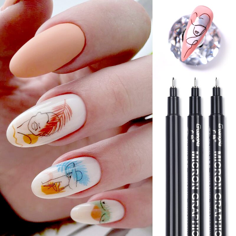BORN PRETTY-Bolígrafo de Graffiti para arte de uñas, delineador de pintura para manicura, herramientas de pintura de diseño de uñas, negro, 3D
