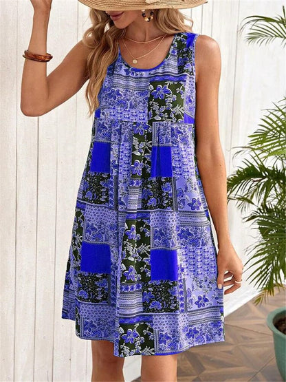 2023 Summer Dresses Women Vintage Plaid Print A-Line Dress Elegant Trend Sleeveless Casual Beach Style Tank Dress Female Vestido