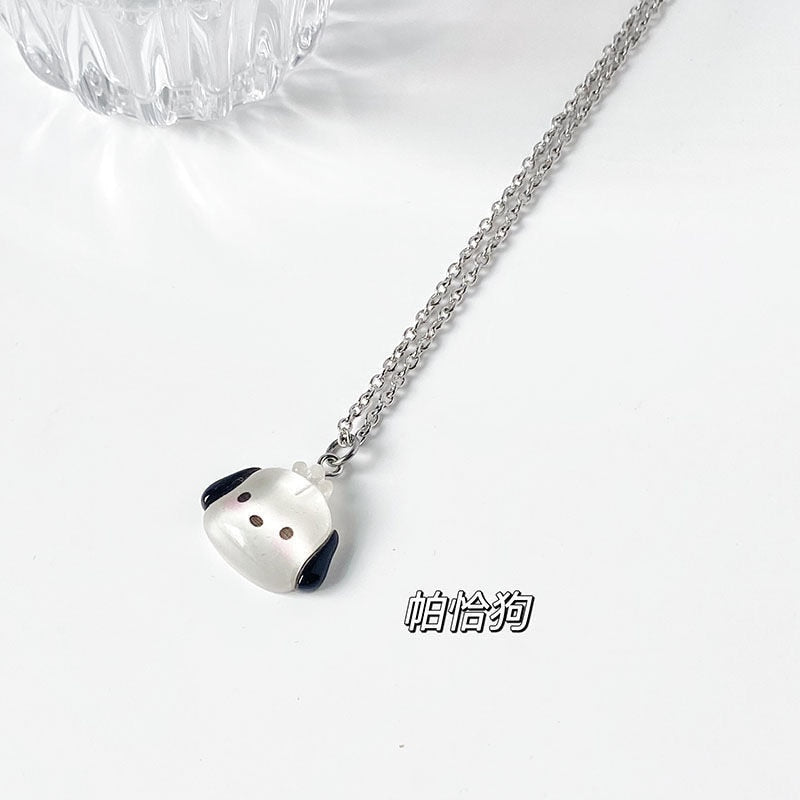 Lovely Cartoon Hellokitty Sanrio Anime Kids Chain Necklaces Cute Hollowed Kitty Crystal Necklace for Women Girls Birthday Gift