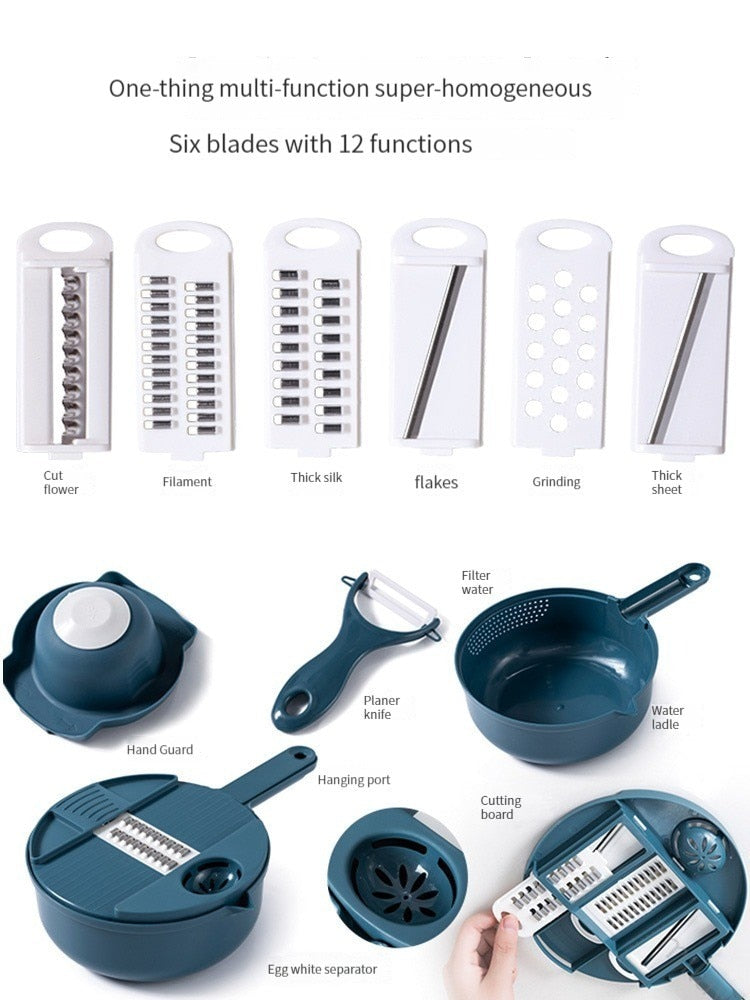 12pcs/lot Kitchen Multifunctional Salad Utensils Vegetable Chopper Carrot Potato Manual Shredder Kitchen Cooking Vegetable Tools