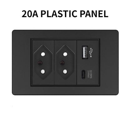 20A Brazil/US/Italy/Chile Plug Wall Sockets USB Type C Pressure Switch Plastic/ Tempered Glass 118 Panel Outlets Home Office