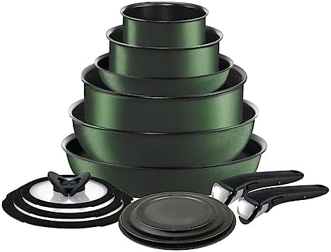 Nonstick Cookware Set 14 Piece Induction Stackable, Detachable Handle, Removable Handle, RV Cookware, Cookware, Pots and Pans, O