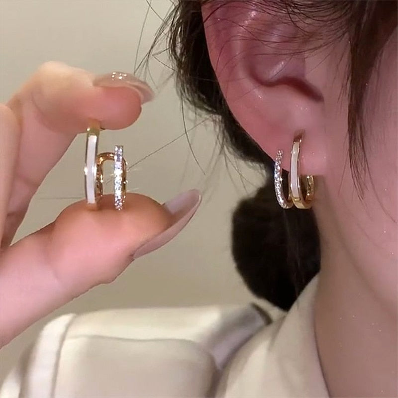 LATS 2022 New Design Irregular U-shaped Gold Color Earrings for Woman Korean Crystal Fashion Jewelry Unusual Accessories Girls