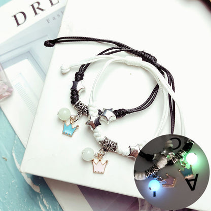 2023 Luminous Cat Star Moon Bracelet Couple Charm Handmade Adjustable Rope Matching Friend Bracelet Infinite Love Jewelry Gifts