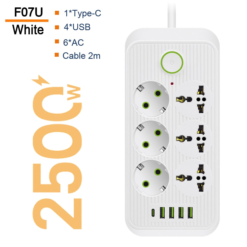 EU Plug AC Outlet Power Strip Multitap Extension Cord Electrical Socket with 4 USB Ports Fast Charge Multiprise Network Filter