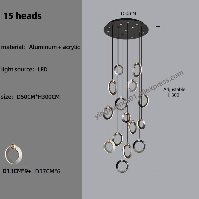 Pendant Staircase LED Attic Villa Living Room Ceiling Pendant Lights 2023 Designer Lamp Nordic Long Annular Staircase Chandelier