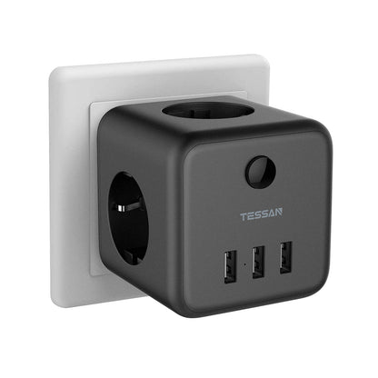 TESSAN Multi Outlets Power Stirp with Outlet and USB Ports, EU Wall Socket Power Adapter with Overload Protection for Home