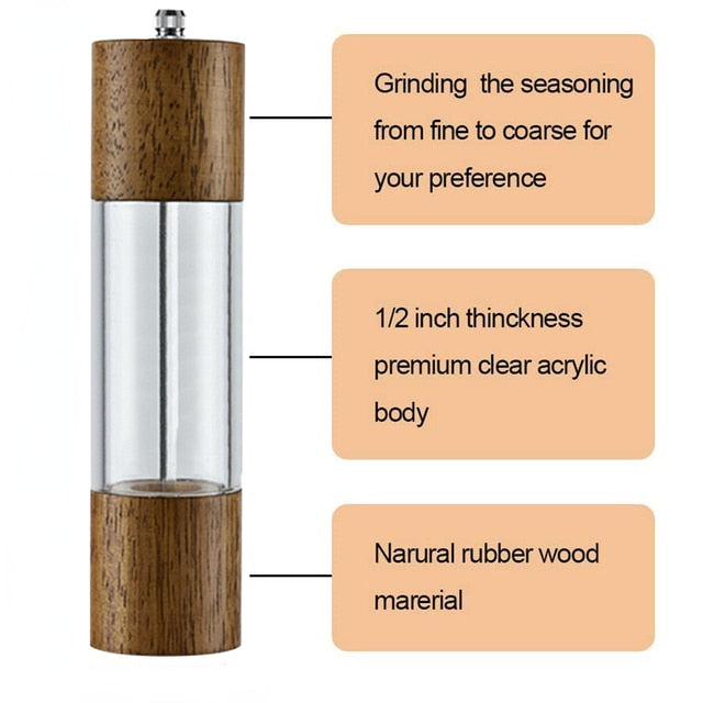Antique Color Wooden Pepper Mill Manual Salt Spice Grinder With Adjustable Ceramic Core Pepper Grinder Kitchen Helper