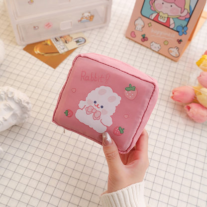 Women Girls Kawaii Cosmetic Makeup Tampon Bear Napkin Pouch Storage Bag Coin Purse Sanitary Pads Bag Mini Data Cables Organizer