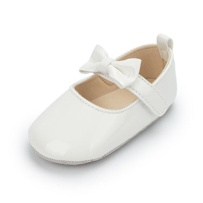 Newborn Baby Shoes Baby Boy Girl Shoes Girl Classic Bowknot Rubber Sole Anti-slip PU Dress Shoes First Walker Toddler Crib Shoes