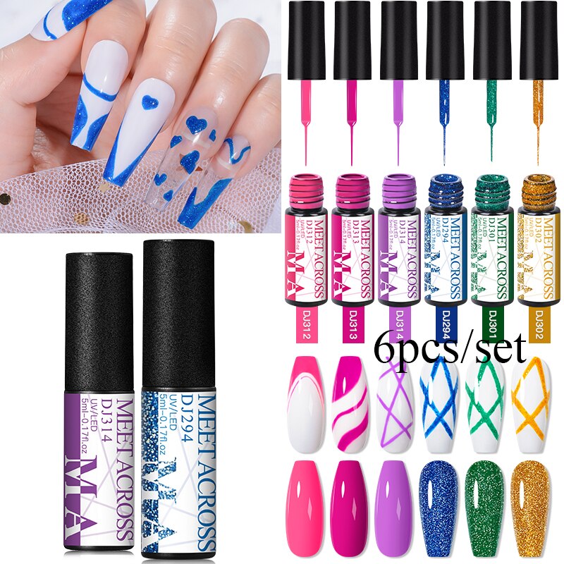 MEET ACROSS 6/12Pcs Nail Liner Gel Set Line Polish Gel Kit Nail Art Design For UV Paint Nail Drawing Polish DIY Painting Varnish