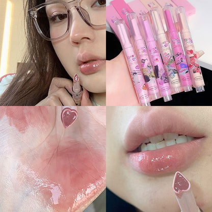 FLORTTE Love Shape Lipstick Flower Jelly Water Lip Gloss Clear Light Hydrating Lip Tint Non-stick Cup Korea Cosmetic