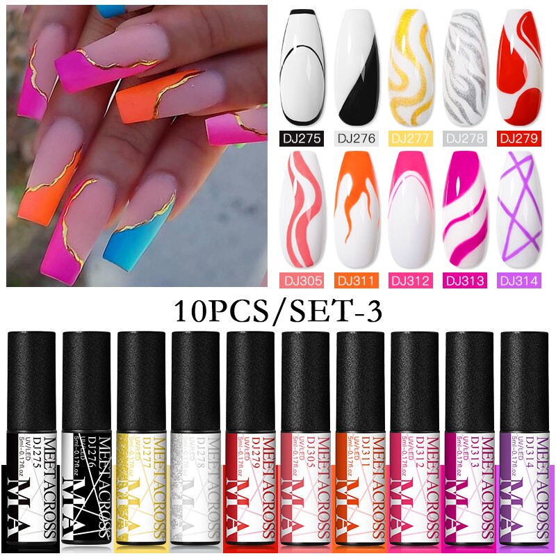 MEET ACROSS 6/12Pcs Nail Liner Gel Set Line Polish Gel Kit Nail Art Design For UV Paint Nail Drawing Polish DIY Painting Varnish