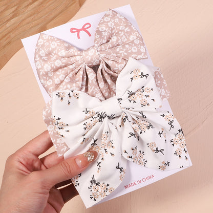 2Pcs/set Women Girls Sweet Solid Bowknot Hair Clips Print Bows Hairpins Ribbon Barrettes Duckbill Clip Headwear Hair Accessories