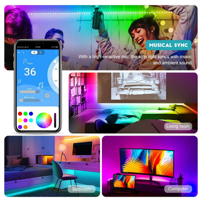 LED Strip Lights RGB-IC Bluetooth Color Changing Rainbow LED Lights APP Control Smart Music Lights for Bedroom, Room,Party