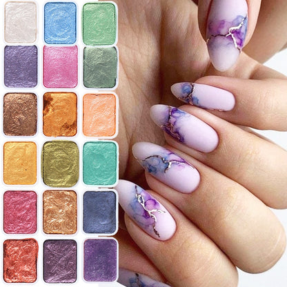 Nail Art Pigment Glitter Set Solid Metallic Watercolor Paint Chrome Powder Gradient Marble Effect Shimmer Manicure Dust NT1915