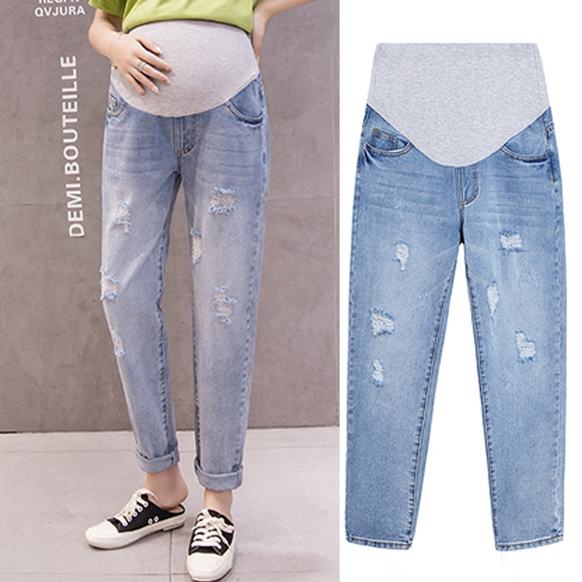 Pregnancy Abdominal Pants Boyfriend Jeans Maternity Pants For Pregnant Women Clothes High Waist Trousers Loose Denim Jeans