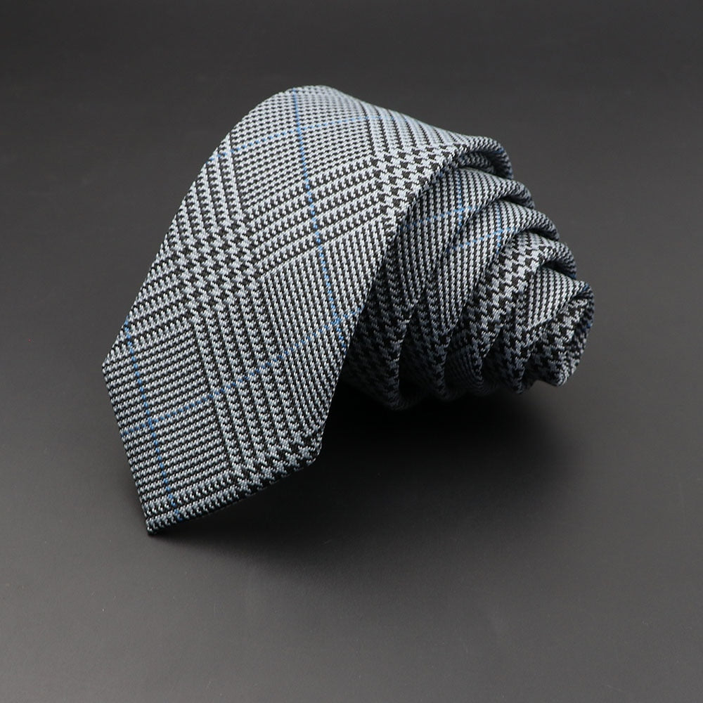 Mens Ties 6cm Classic Cotton Handmade Skinny Grey Plaid Neckties Striped Narrow Collar Slim Cashmere Casual Tie Accessories Gift