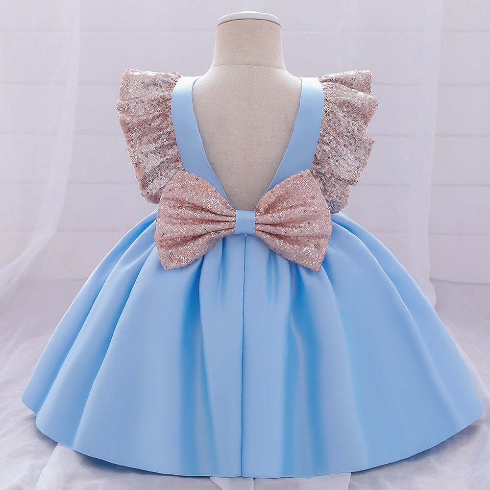Princess Kids Baby Dress Sequin Bow Baby Girl Dress 1st Birthday Party Wedding Dress Baptism Dress For Girl Summer Dresses