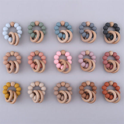 Baby Health Nursing Bracelets Teether Baby Toys Silicone Beads Wooden Ring Teething Wood Rattles Fidget Toys Newborn Accessories