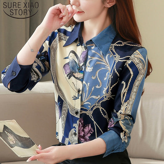 High Quality Clothes Vintage Long Sleeve Silk Blouse Women Spring Fashion 2023 Office Lady Shirt  Loose Casaul Tops 8425 50