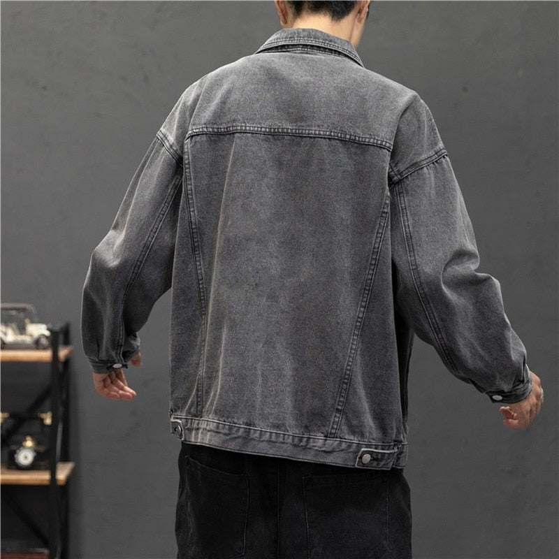 New Denim Jacket Men Vintage Jean Coats Streetwear Fashion Jean Jacket Men Turn Down Collar Denim Outerwear Cotton Bomber Jacket