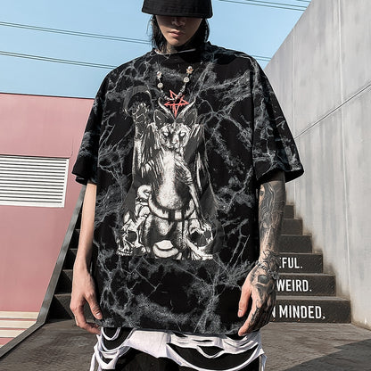 2022 Fashion Summer Tops Punk Rock Mens T Shirt Streetwear Hip Hop Oversized Black Cat Graphic Tees Men Goth Clothes Tshirt