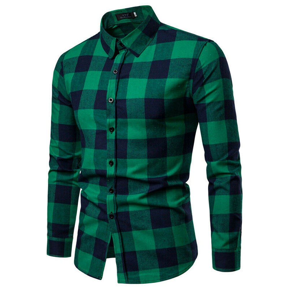 Men&#39;s Plaid Long Sleeve Shirts Business Dress Shirt Tops Slim Fit Formal Shirts