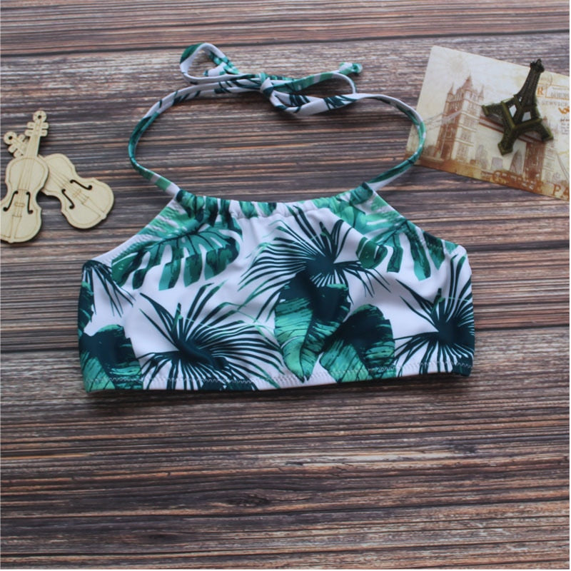 New Baby Girls Halter Swimsuit Two Piece Swim Suits Kids Split High Waist Swimwear Children Kids Lace Bathing Suits Beachwear